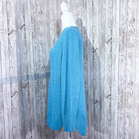 Women's New York & Company Sweater | Blue | Crew Neck | Large | Cable Knit - Picture 2 of 14